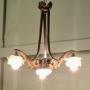 Art Deco Brass and Glass 3 Branch Centre Light