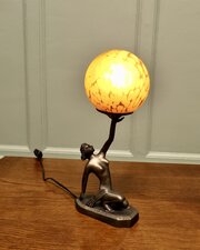 Art Deco Female Bronze Sculpture Globe Lamp   