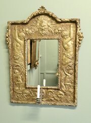 Art Nouveau Brass Wall Mirror Girandole