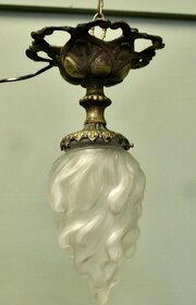 Arts & Crafts Brass Ceiling Light With Flame Glass