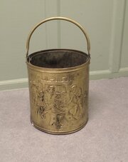 Arts And Crafts Brass Coal Bucket With Tavern Scen