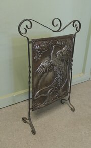 Arts And Crafts Peacock Design Iron Fire Screen