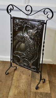 Arts And Crafts Peacock Design Polished Iron Fire 