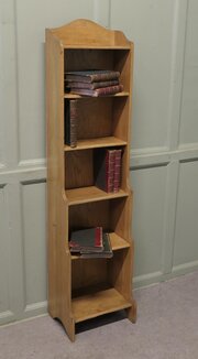 Arts And Crafts Tall Slim Golden Oak Bookcase.