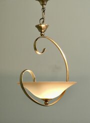 Asymmetrical Modernist Brass & Glass Ceiling Light