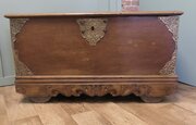 Carved Elm Coffer With Pierced Brass Decoration?