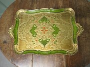Carved Gold & Green Painted Italian Sideboard Tray