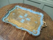 Decorative Carved Gold And Blue Italian Tray