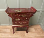 Decorative Red Lacquer Chinoiserie Temple Cabinet