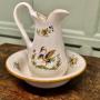 Faience Pitcher and Bowl Hand Painted, Birds