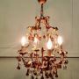 French Amber Crystal and Toleware Chandelier