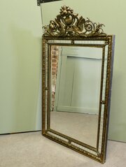 French Black and Gilt Wall Mirror Dragons Crest