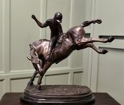 French Bronze Sculpture, Polo Player On Horse Back