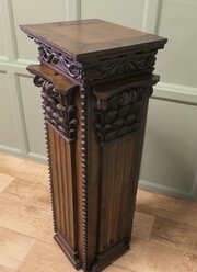 French Carved Oak Column Display Pedestal 