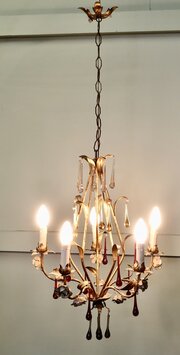 French Chandelier With Coloured Crystal Teardrops