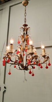 French Chandelier With “Lipstick” Red Teardrops