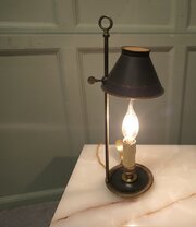 French Green & Gold Toleware And Brass Candle Lamp