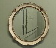 French Round Art Deco Wall Mirror In Gilt & Cream