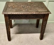 Gothic Style Carved Oak Side Table 
