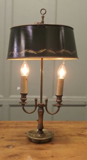 Green Toleware And Brass Twin Bouillotte Desk Lamp