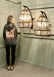 HUGE Pair Of Painted Brass Octagonal Wall Lanterns