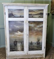 Hand Painted Cupboard, 4 Oil Seascape Paintings