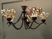 Large 5 Branch Ceiling Light, Tiffany Shades