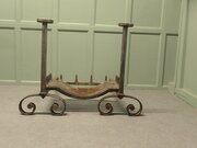 Large Heavy Iron Andirons, Fire Dogs And Grate