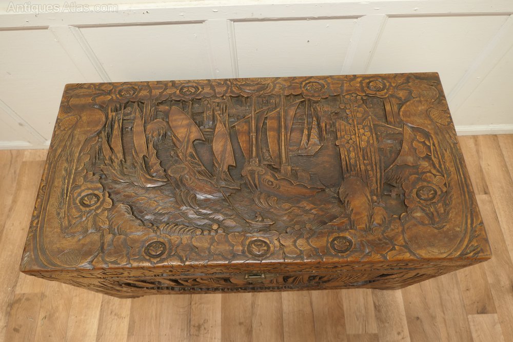 Large Oriental Carved Camphor Wood Chest Antiques Atlas