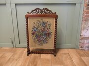Large Victorian Carved Mahogany And Painted Screen