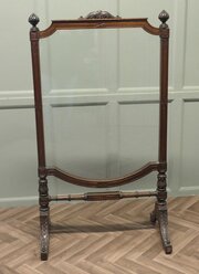 Large Victorian Carved And Glass Fire Screen