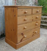 Large Victorian Stripped Pine Chest Of Drawers,  