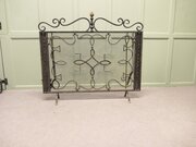 Large Wrought Iron Fire Screen, With Fire Irons