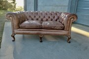 Leather 2 Seater Library Chesterfield  Settee