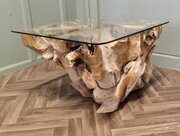 Live Edge Yewwood Root Tree Coffee Table With Glas