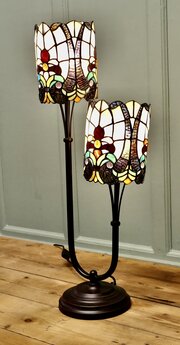 Metal And Jewel Glass Tiffany Style Twin Lamp