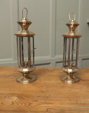 Pair Of 6 Sided Vintage Candle Lanterns