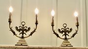 Pair Of Arts And Crafts Gothic Brass Table Lamps