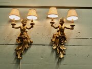 Pair Of Early 20th Century Golden Cherub Sconces