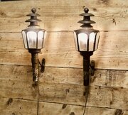 Pair Of French Brass Carriage Lamps, Wall Lanterns