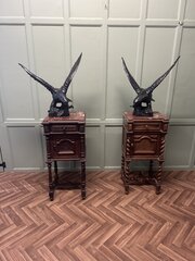 Pair Of Large Old Iron Eagle Statues Or Pillar Cap