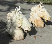 Pair of Statuesque Cast Iron Horse Head Gate Post