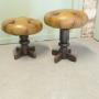 Pair of Sturdy French Button Leather Swivel Stools