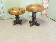 Pair Of Sturdy French Button Leather Swivel Stools