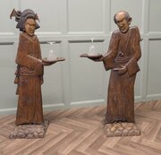 Pair of Tall Carved Japanese Figures Dumb Waiters