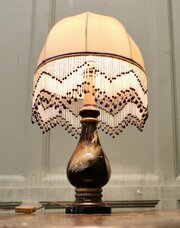 Quirky French Ceramic Table Lamp With Beaded Shade