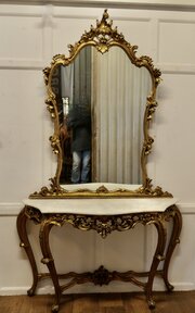 Rococo Giltwood Console Table And Mirror Set