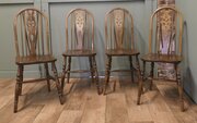 Set Of 4 Country Kitchen Dining Chairs, Wheel Back