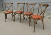 Set Of 4 French Bistro Chairs, New Leather Seats
