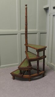 Spiral Library Steps with Tooled Green Leather